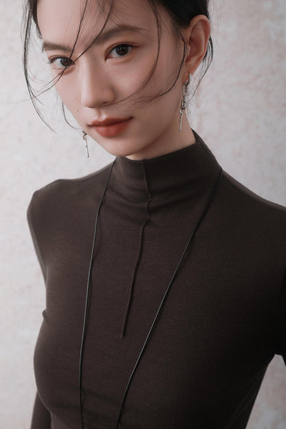 Three-dimensional Warm Semi-Turtleneck T-shirt