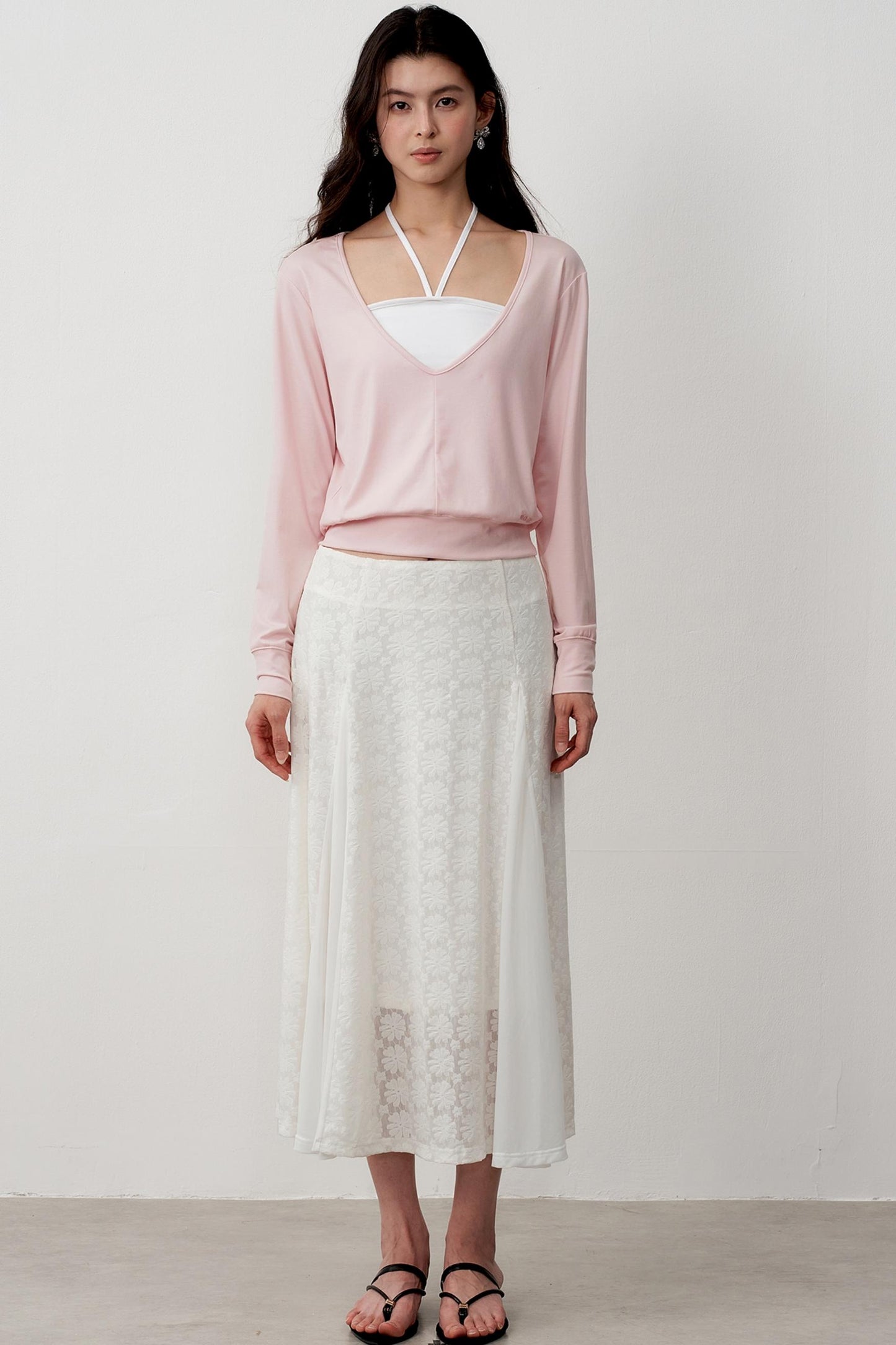 Layered Halterneck Long-Sleeved Tops