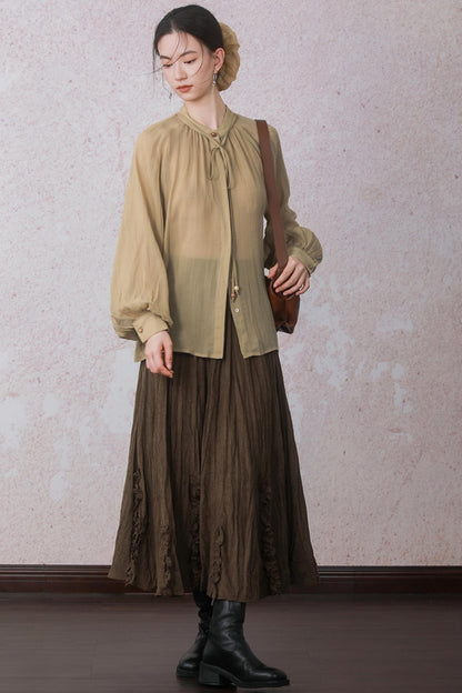 Autumn Brick Brown Fleece A-Line Skirt