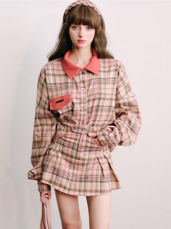 Plaid coat and skirt sets