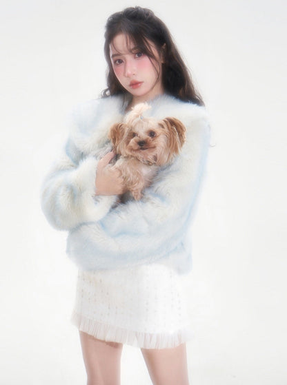 sweet blue fur warm short coat