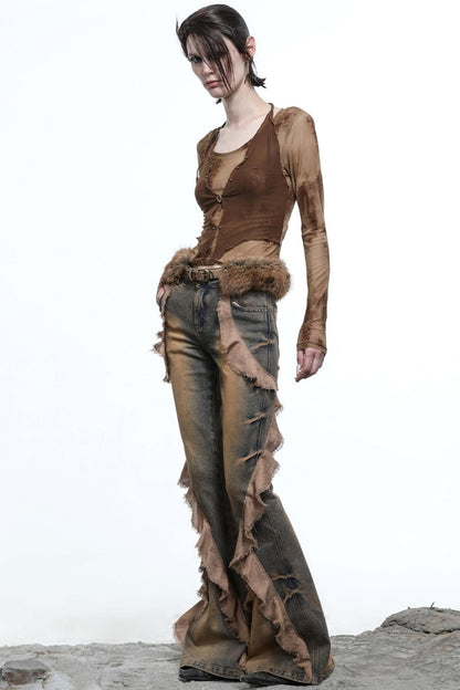 Fake Halterneck Patchwork Wool T-Shirt