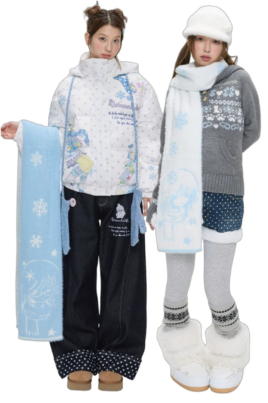 Double-Sided Knitted Illustration Scarf