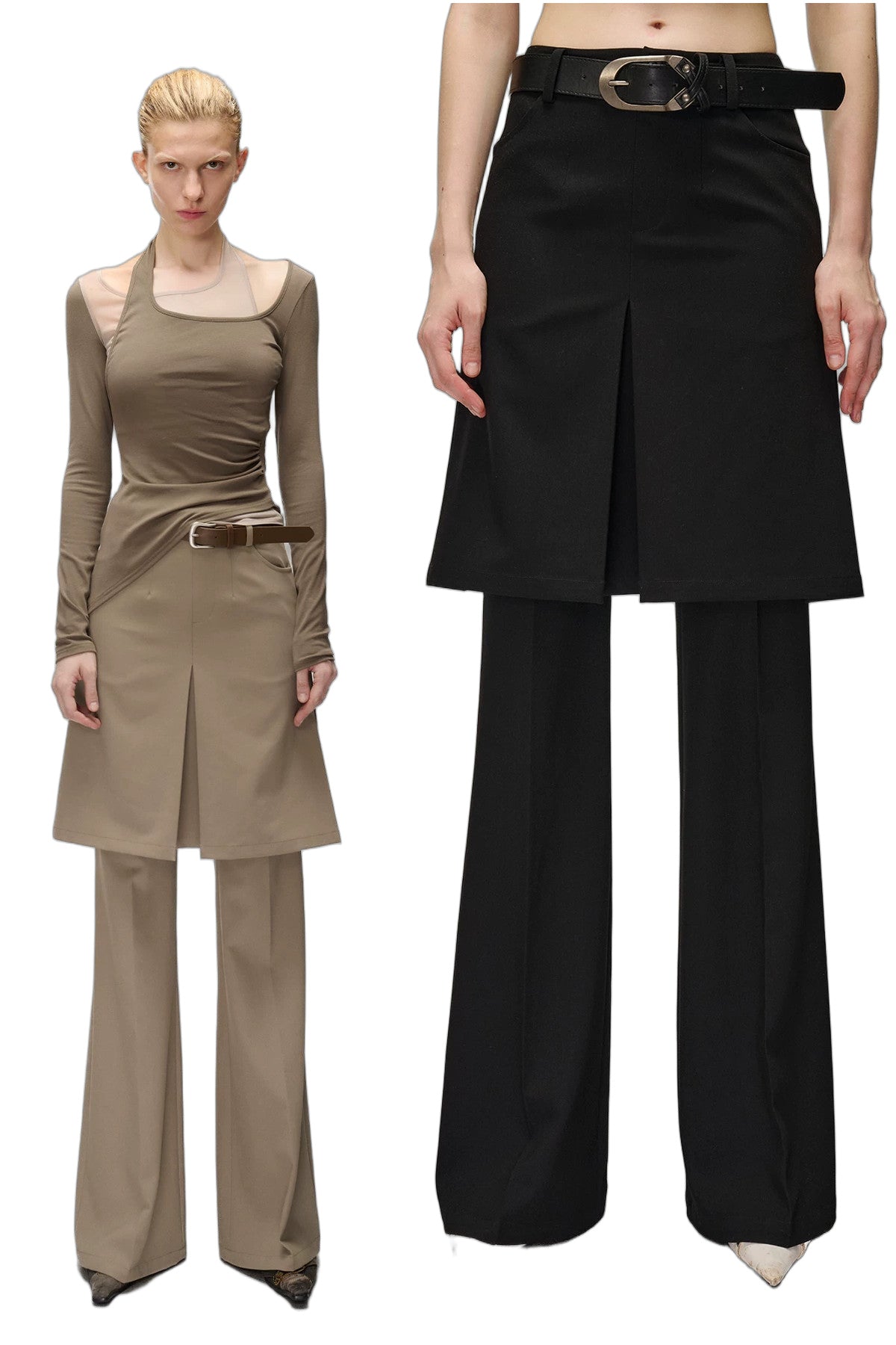 Wide-Leg Suit Slit Skirt Pants