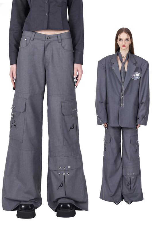 3D Multi-Pocket Wide Pants
