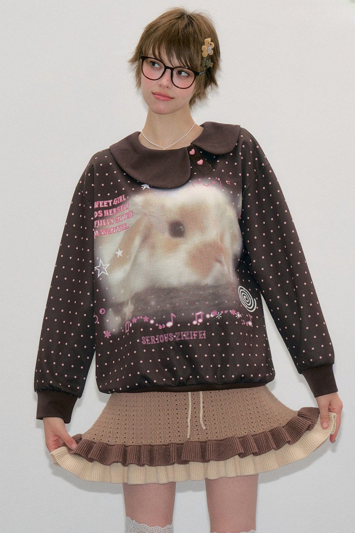 Rabbit Print Polka Dot Sweatshirt