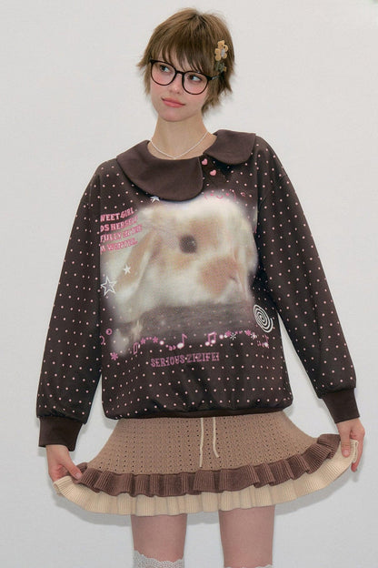 Rabbit Print Polka Dot Sweatshirt