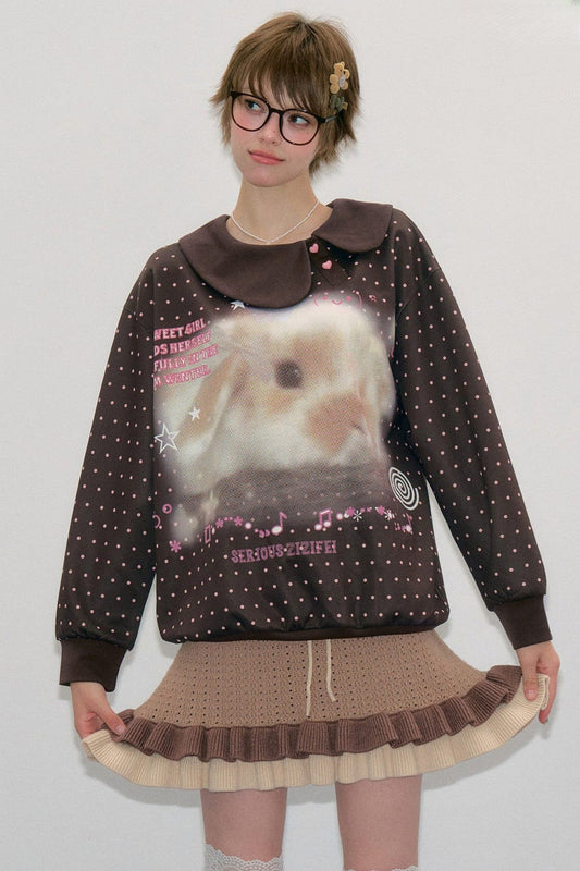Rabbit Print Polka Dot Sweatshirt
