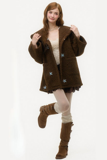 3D Embroidered Wool Coat