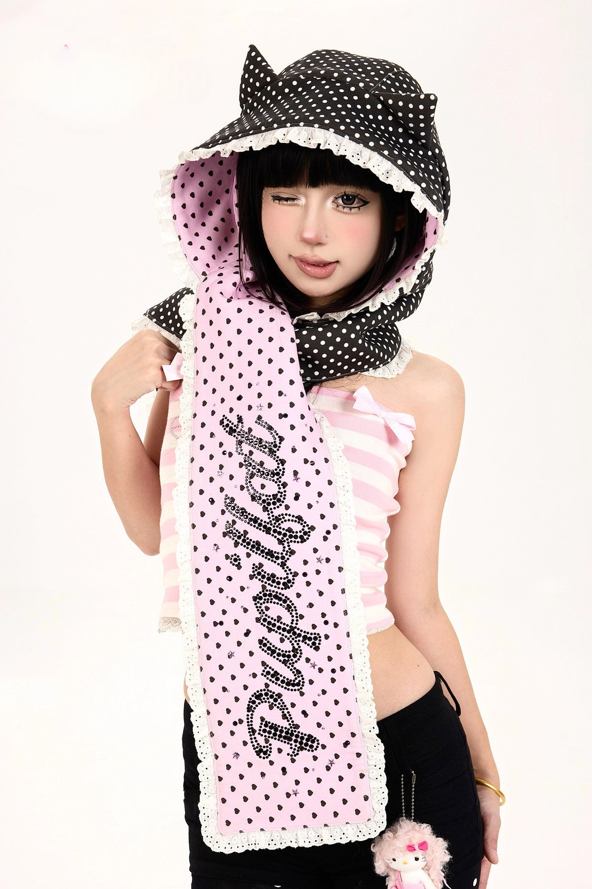 Reversible Cat Ear Rhinestone Scarf Hat