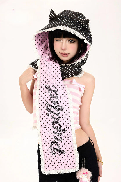 Reversible Cat Ear Rhinestone Scarf Hat