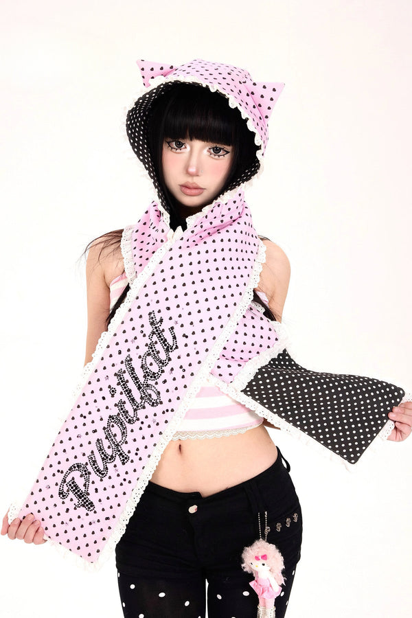 Reversible Cat Ear Rhinestone Scarf Hat