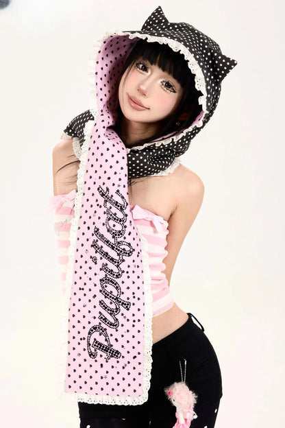 Reversible Cat Ear Rhinestone Scarf Hat