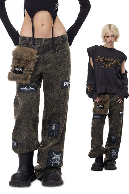 Leopard Print Rock Patch Pants