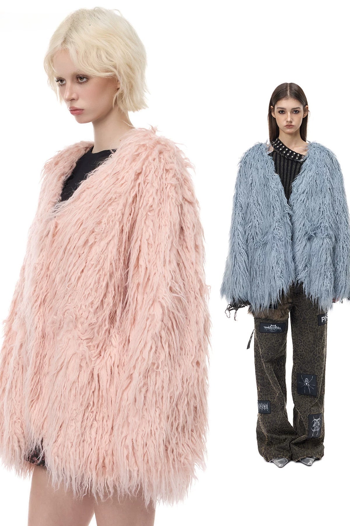 V-Neck Shaggy Contour Fur Jacket