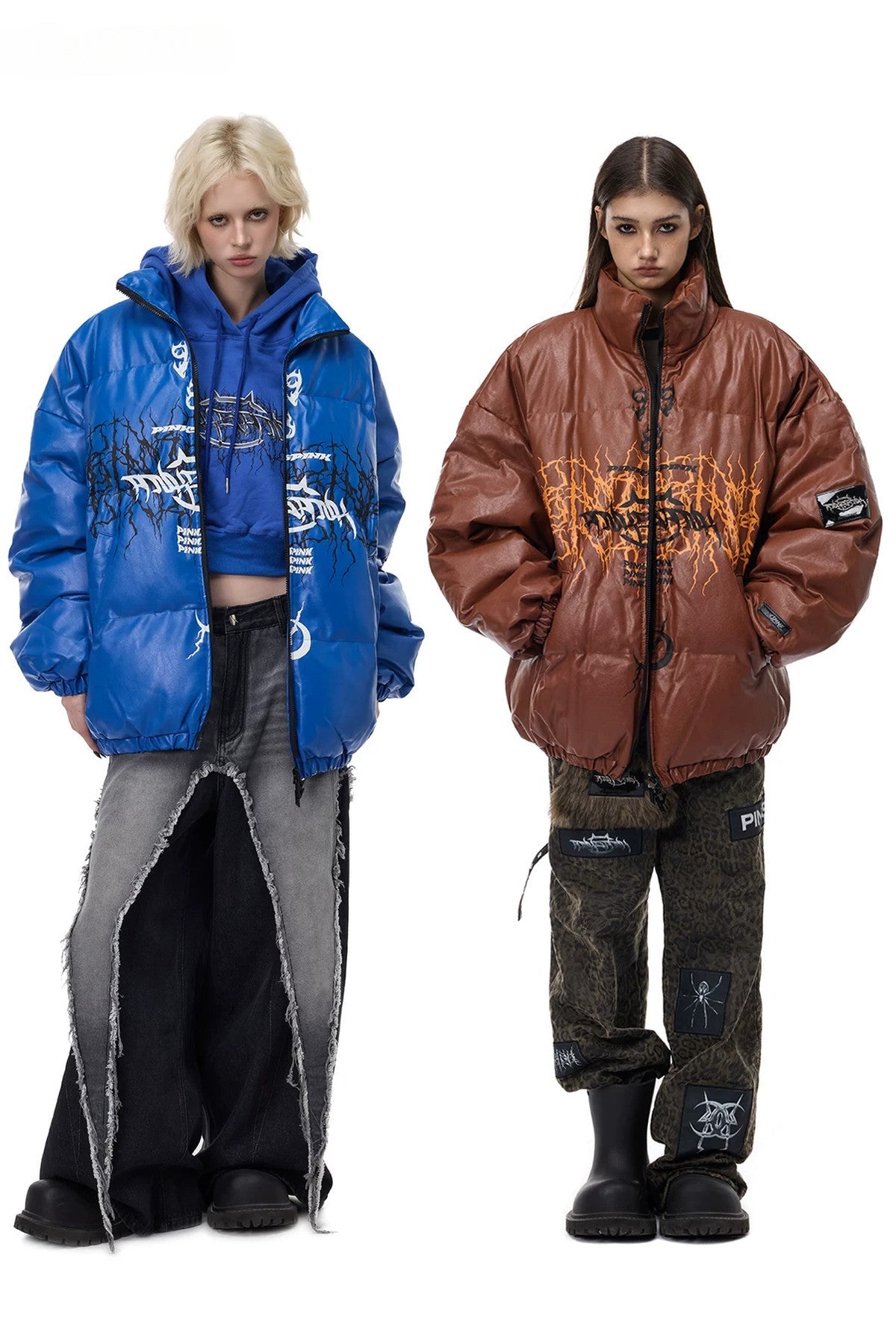 Logo PU Leather Motorcycle Puffer Jacket