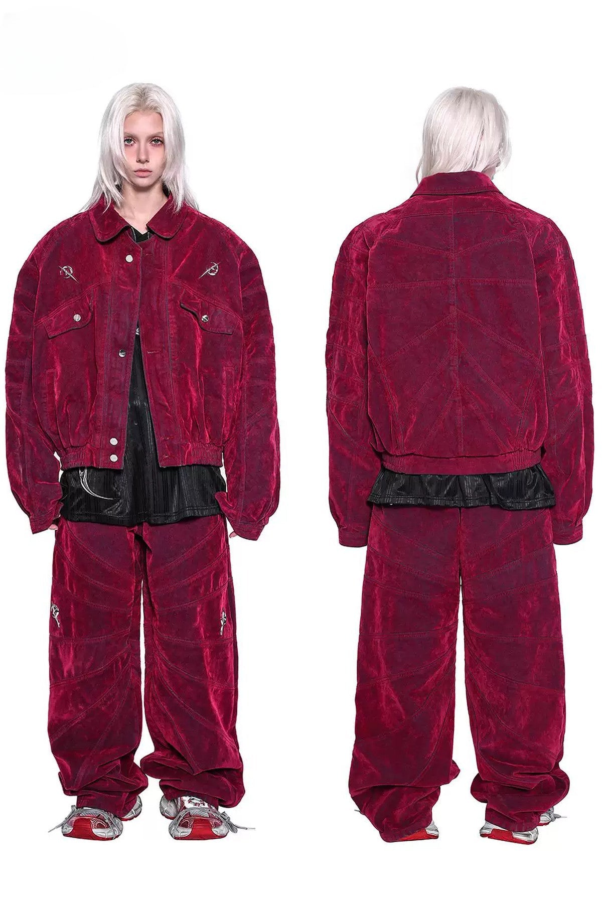 Red Ray Structure Velvet Jacket
