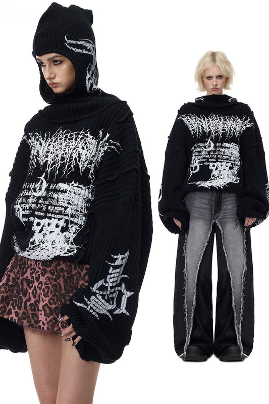 Y2K Patchwork Hooded Knit Hoodie