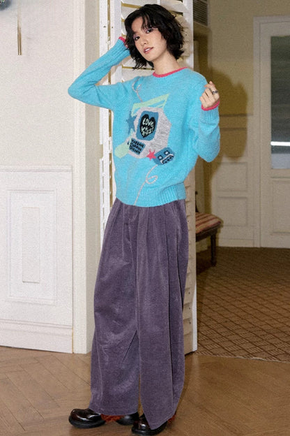 Retro Color-Blocking Wool Blend Pullover Sweater