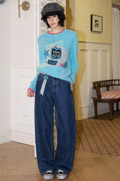 Retro Color-Blocking Wool Blend Pullover Sweater
