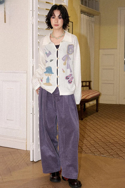 Cordhose mit weitem Bein und großen Falten „Twilight Picnic“