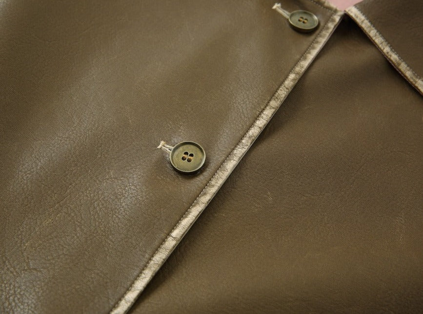 Mid-length short- long leather jacket