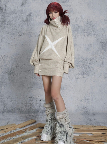 Retro high-necked stitching knitwear dress