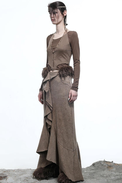 Fake Halterneck Patchwork Wool T-Shirt