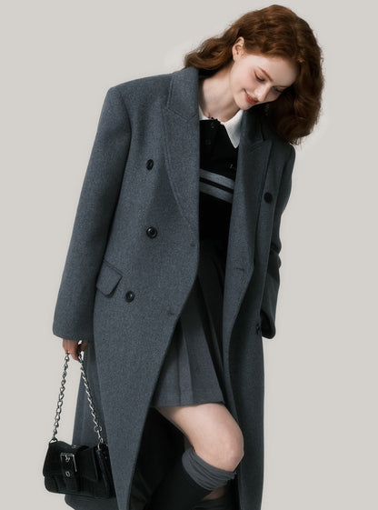 Shoulder pad wool neat long coat