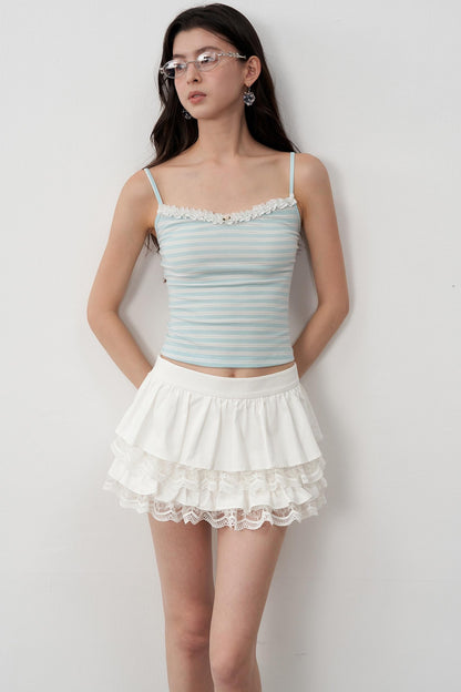 Tencel Paneled Lace Puffy A-Line Skirt