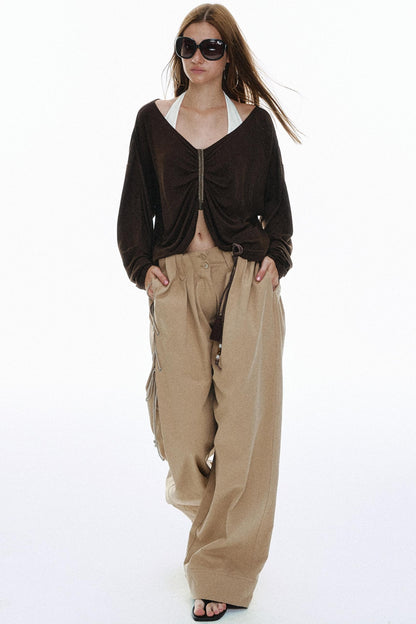 Vintage High-Waisted Cotton Trousers