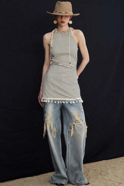 Washed Blue Wide-Leg Jeans