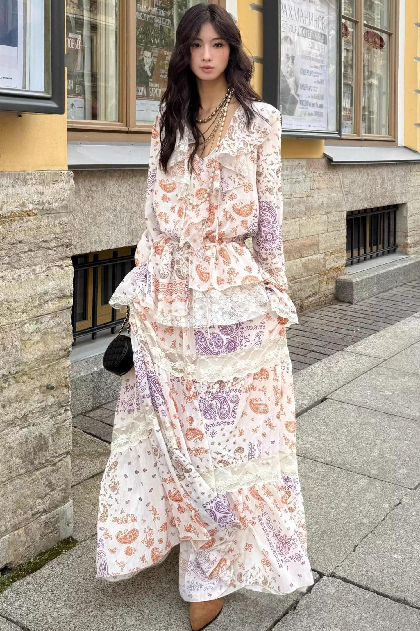 Cashew Flower Vintage Lace Dress Set-Up