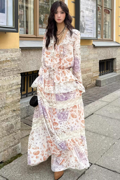 Cashew Flower Vintage Lace Dress Set-Up