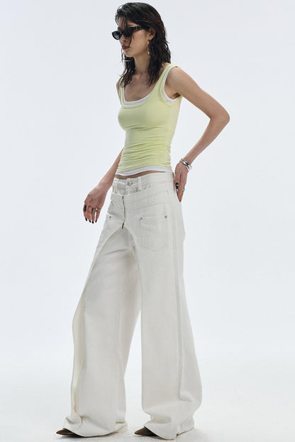 Design Two-Piece Zip-Up Wide-Leg Jeans