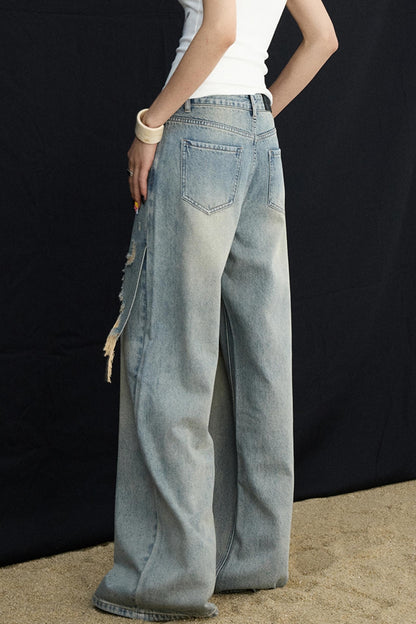 Washed Blue Wide-Leg Jeans