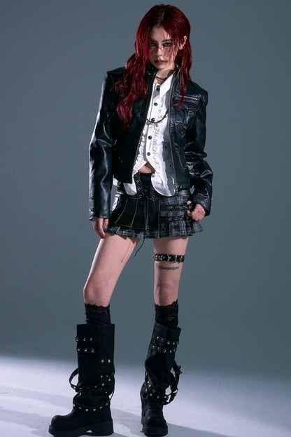 Punk Vintage Leather Pleated A-Line Skirt