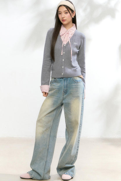 Contrast Layered Knit Pleated Skirt Set-Up