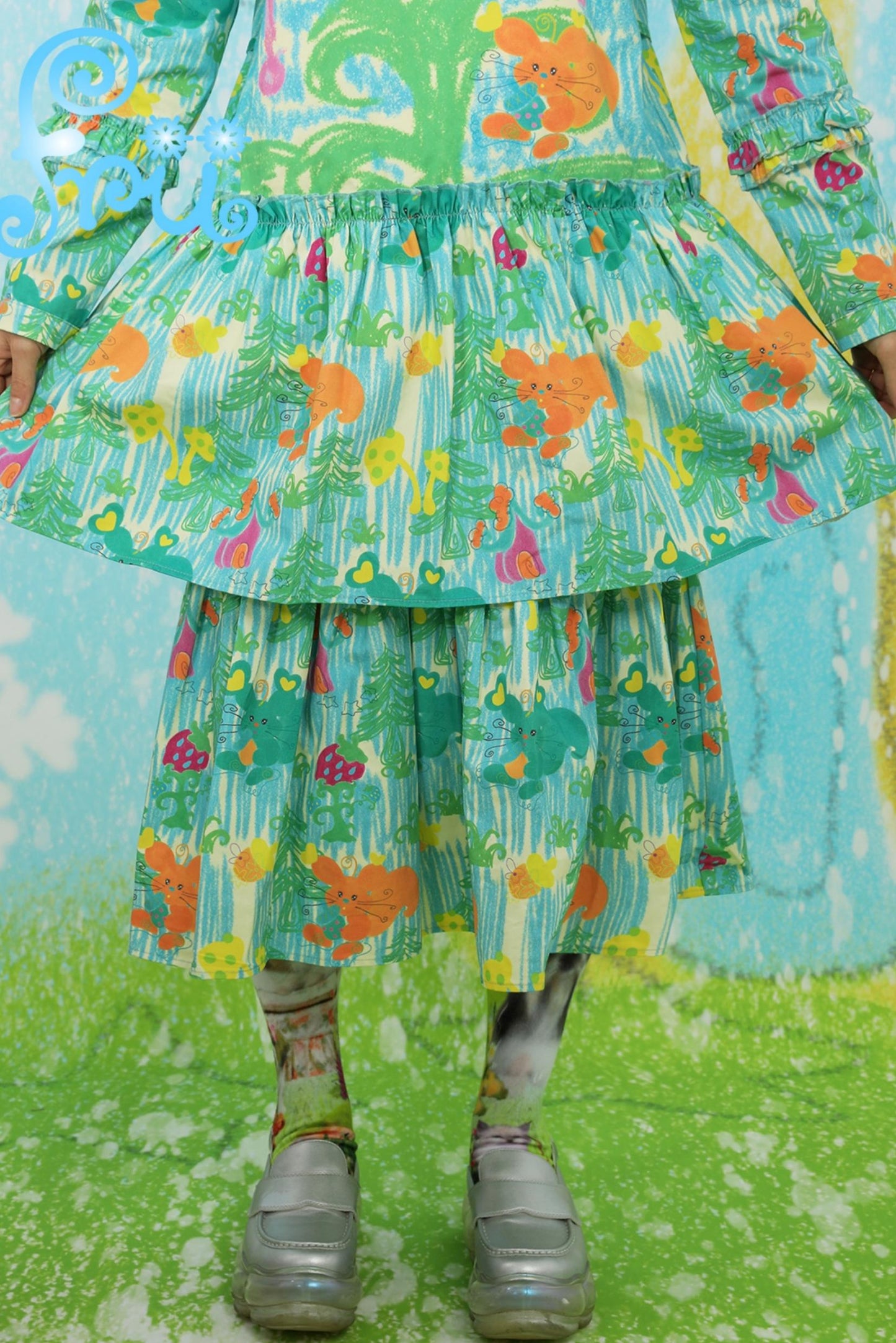 Green Print Doll Collar Dress