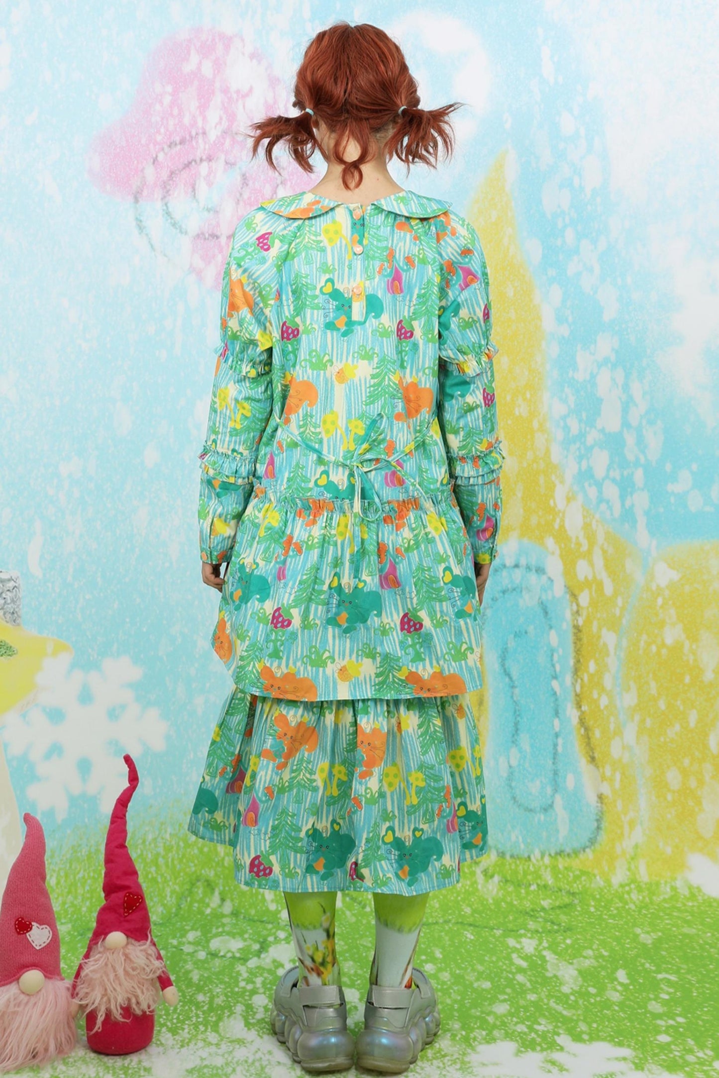 Green Print Doll Collar Dress