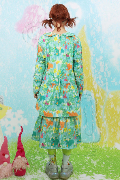 Green Print Doll Collar Dress