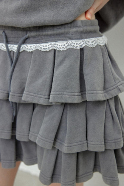 Gray Halter Sweatshirt Skirt Set-Up