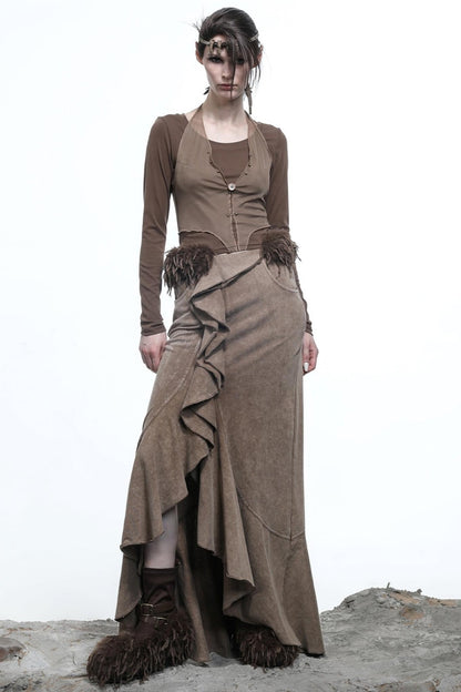 Fake Halterneck Patchwork Wool T-Shirt