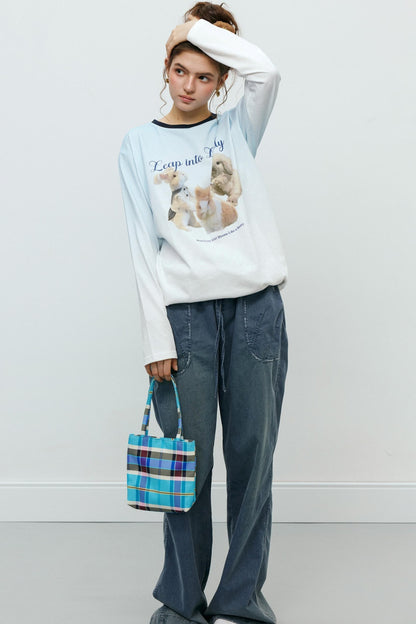 Rabbit Print Gradient Long Sleeve T-Shirt