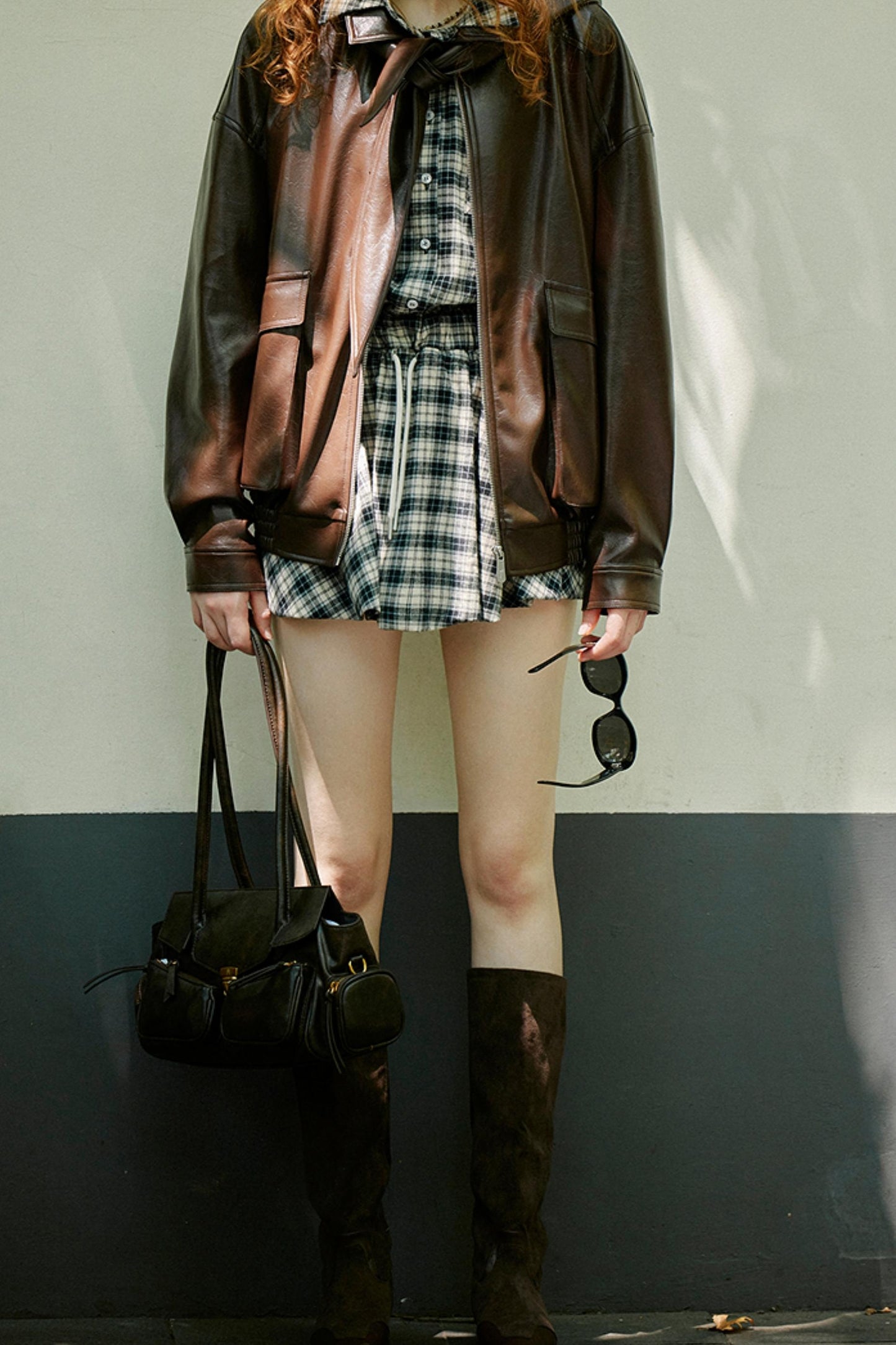 Check Embroidered Sleeve Shirt Dress