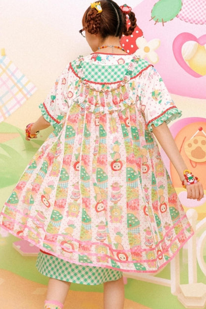 Cute Girl Chiffon Print Suspender Skirt