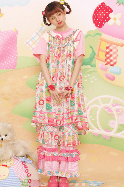 Cute Girl Chiffon Print Suspender Skirt