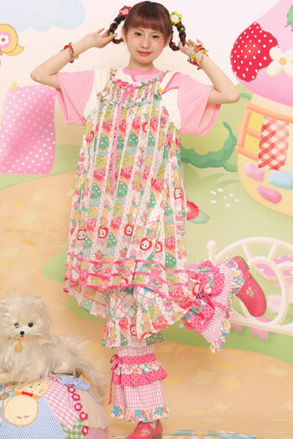 Cute Girl Chiffon Print Suspender Skirt