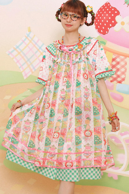 Cute Girl Chiffon Print Suspender Skirt