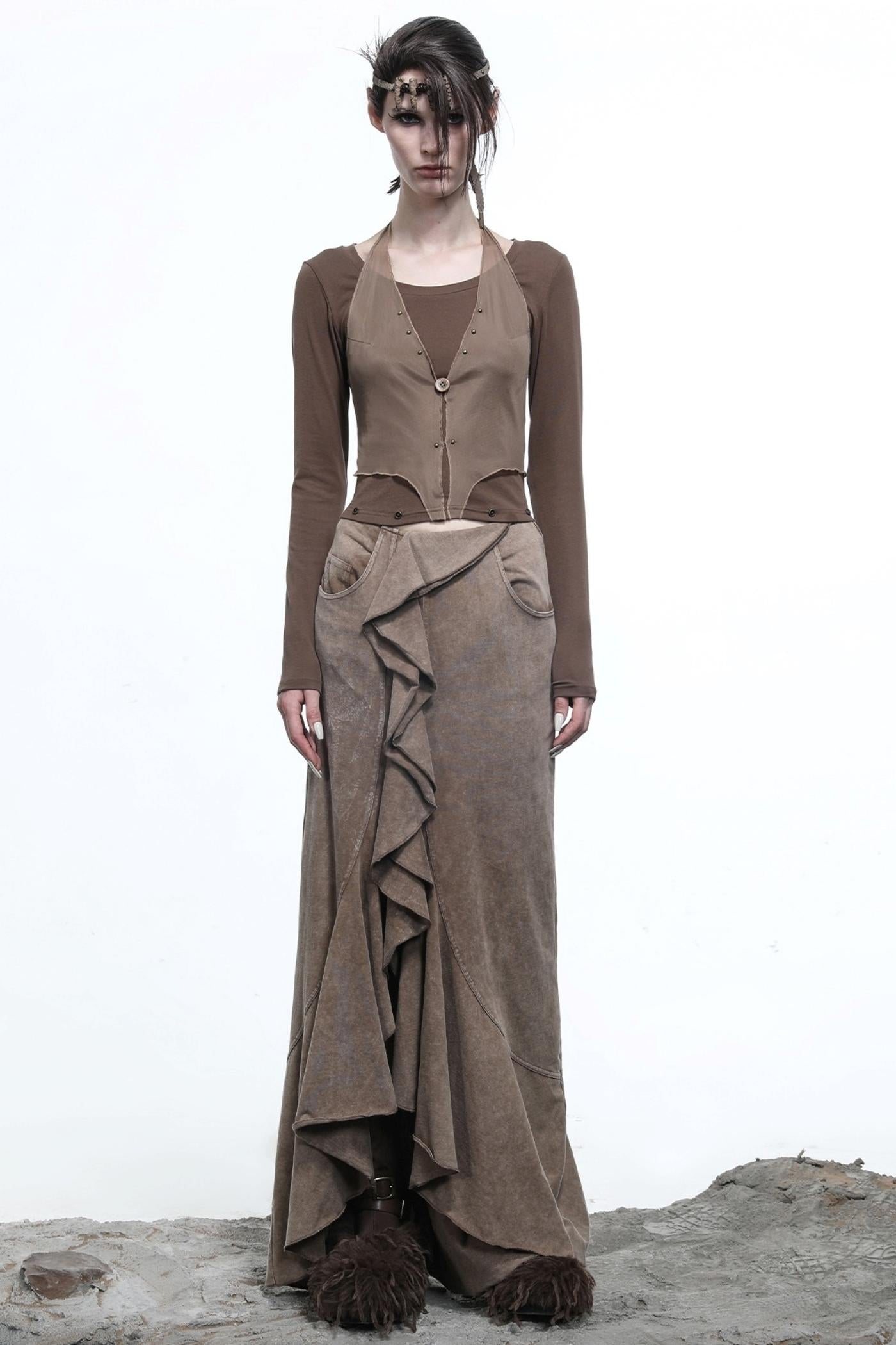 Fake Halterneck Patchwork Wool T-Shirt